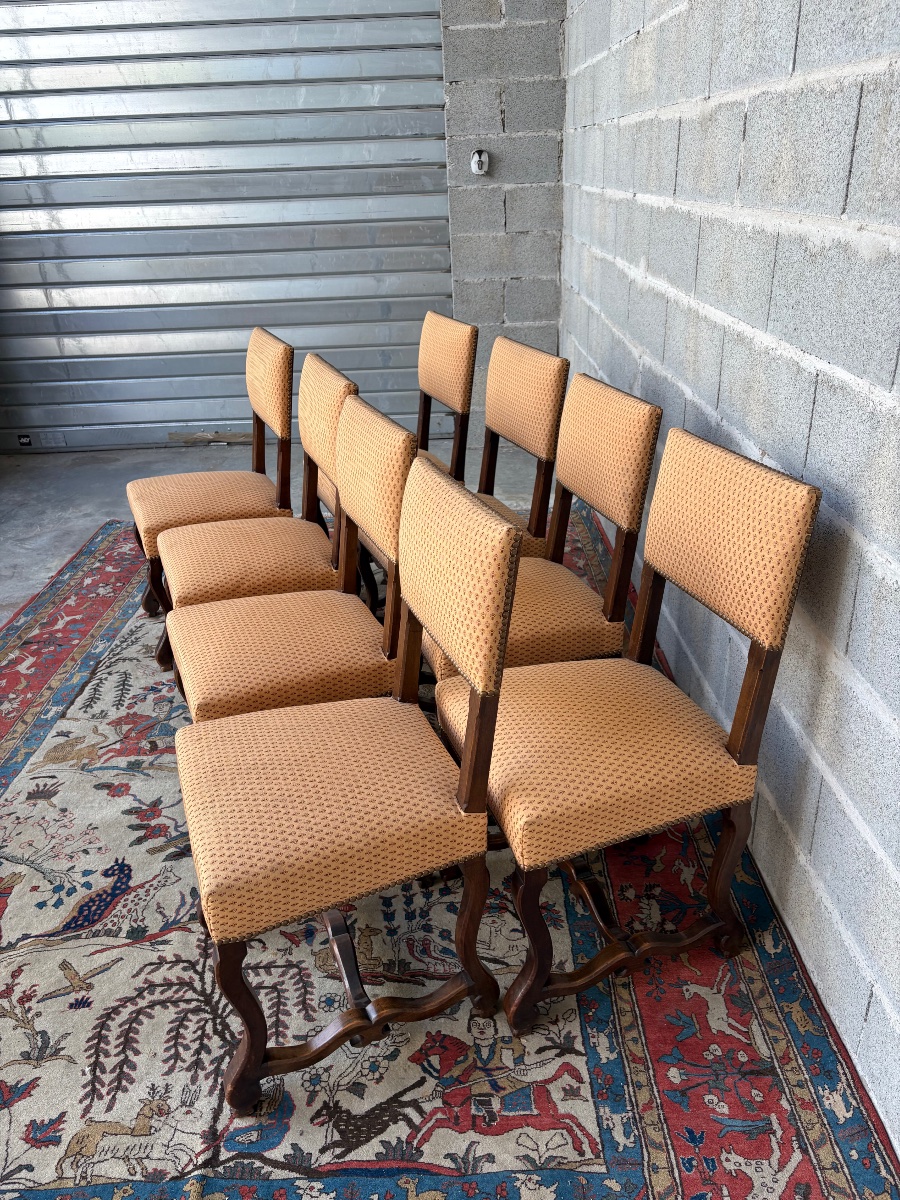 Set Of Eight Louis XIII Chairs, Made Of Period Walnut, 1900-photo-3