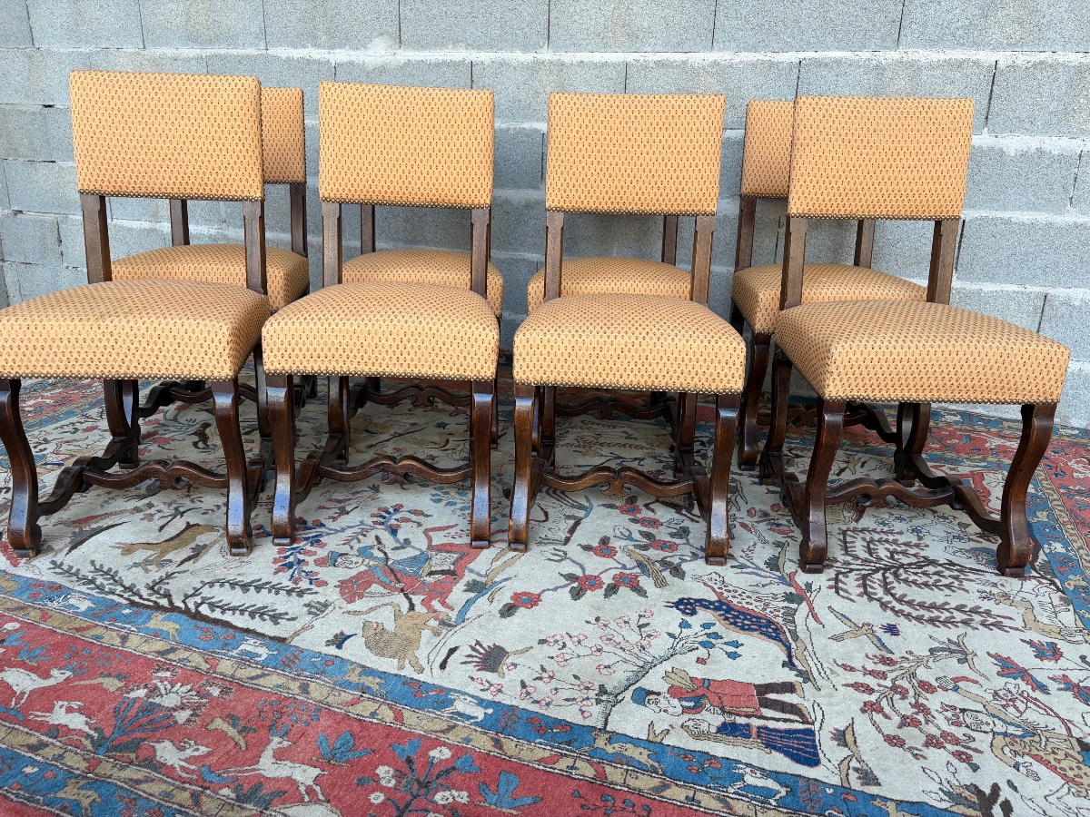 Set Of Eight Louis XIII Chairs, Made Of Period Walnut, 1900-photo-4