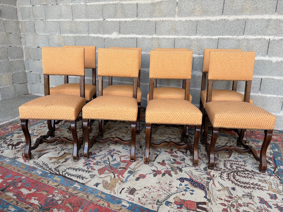 Set Of Eight Louis XIII Chairs, Made Of Period Walnut, 1900-photo-1