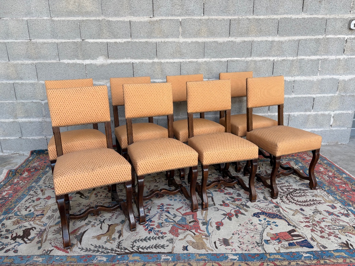 Set Of Eight Louis XIII Chairs, Made Of Period Walnut, 1900-photo-4