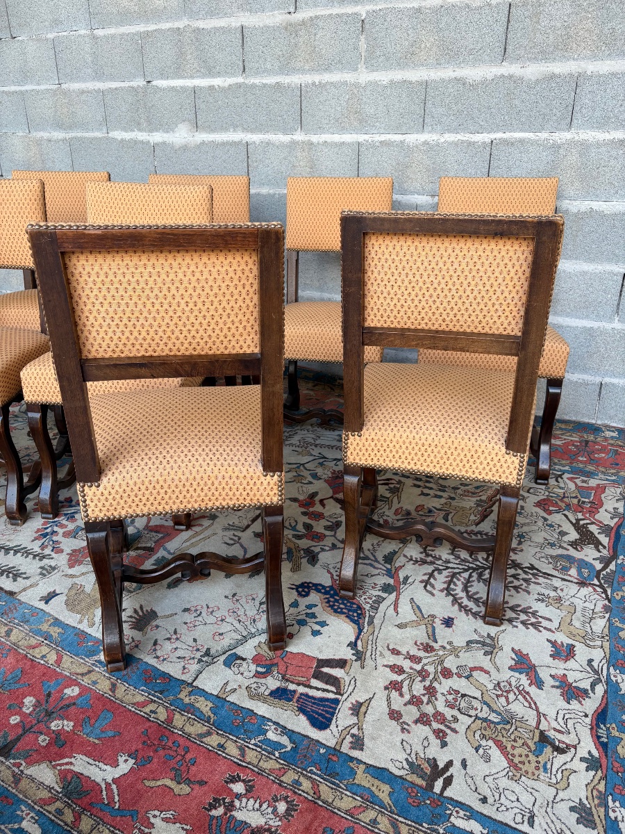 Set Of Eight Louis XIII Chairs, Made Of Period Walnut, 1900-photo-6