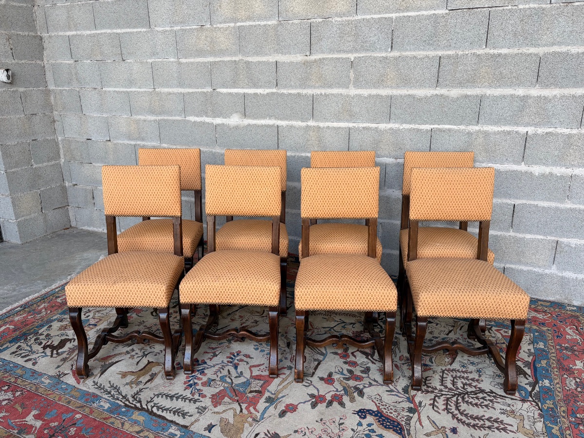 Set Of Eight Louis XIII Chairs, Made Of Period Walnut, 1900