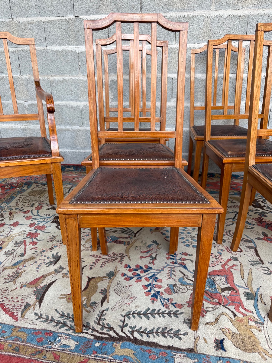 A Set Of Six Chairs And Two Armchairs, 19th-century Mahogany Restaurant Furniture-photo-3