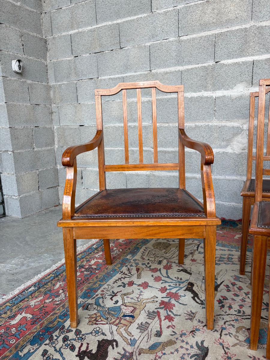 A Set Of Six Chairs And Two Armchairs, 19th-century Mahogany Restaurant Furniture-photo-1