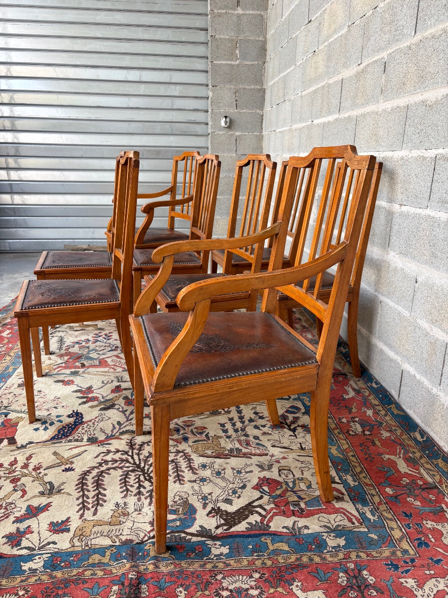 A Set Of Six Chairs And Two Armchairs, 19th-century Mahogany Restaurant Furniture-photo-4