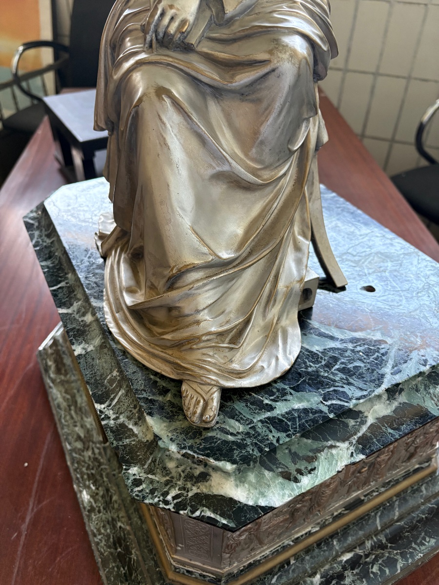 Pendule en bronze argenté et marbre, vert de mer époque, Louis-Philippe vers vers 1835 1845-photo-8