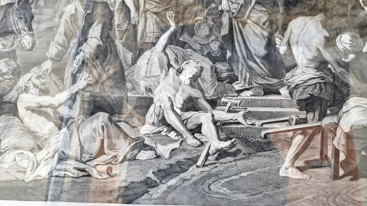 Gravure ancienne d'après Jean Jouvenet par Louis Desplaces, début XVIIIe -photo-2