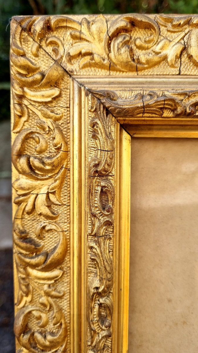 Cadre ancien en bois doré à décor de rinceaux – Époque Napoléon III-photo-3