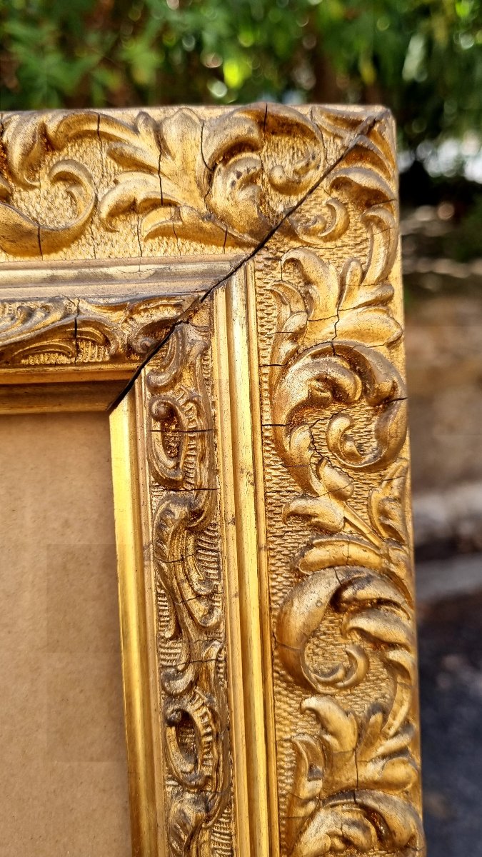 Cadre ancien en bois doré à décor de rinceaux – Époque Napoléon III-photo-4