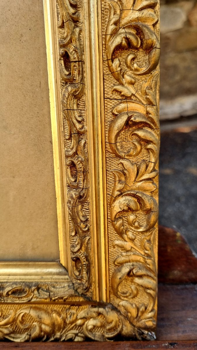Cadre ancien en bois doré à décor de rinceaux – Époque Napoléon III-photo-1