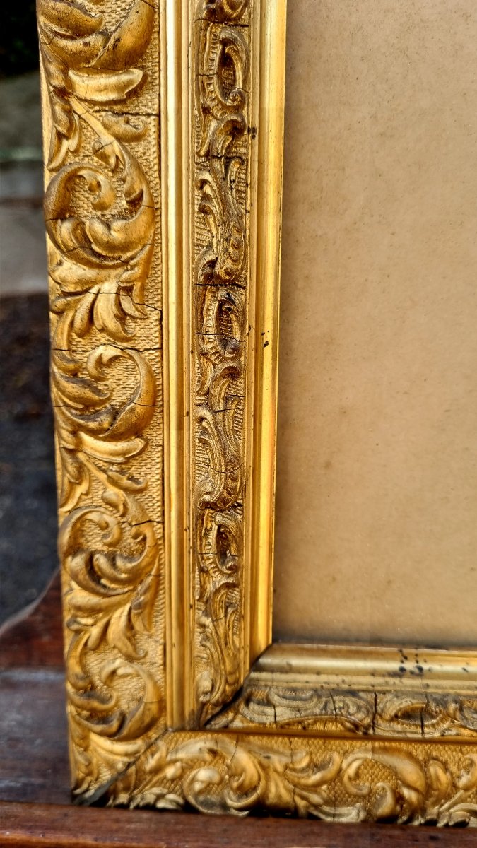 Cadre ancien en bois doré à décor de rinceaux – Époque Napoléon III-photo-2