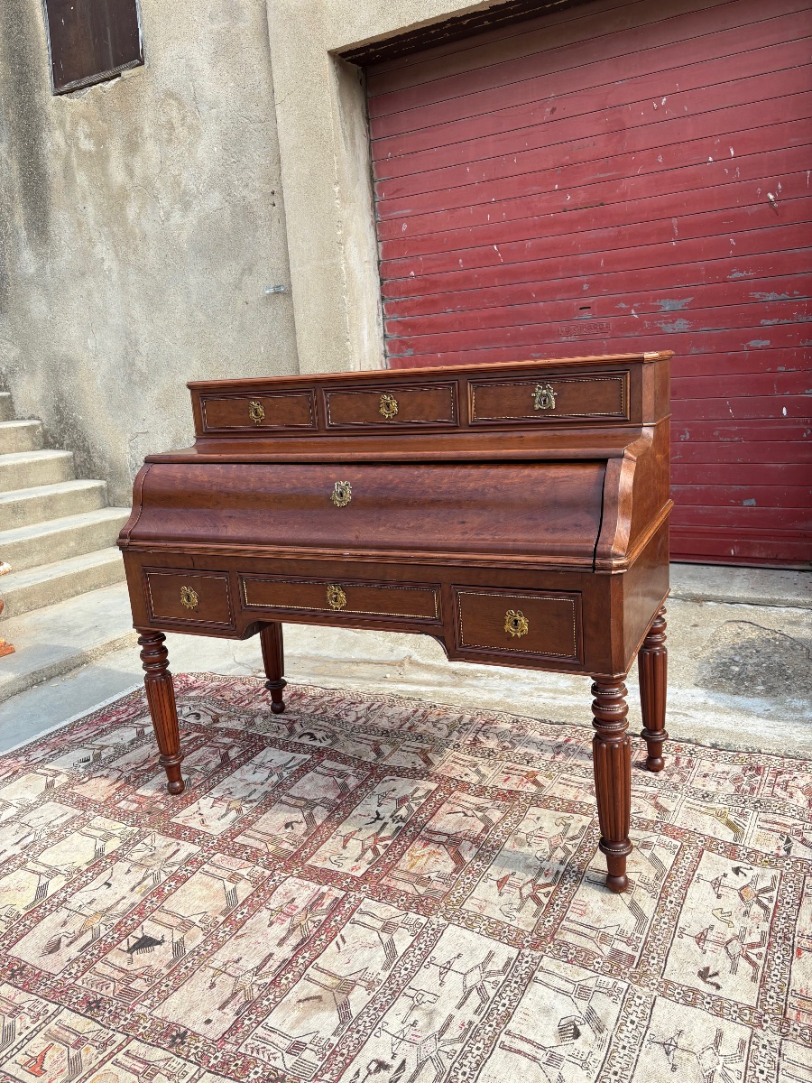 Bureau Secrétaire, à cylindre, napoléon III,  en acajou d’époque XIXe siècle-photo-2