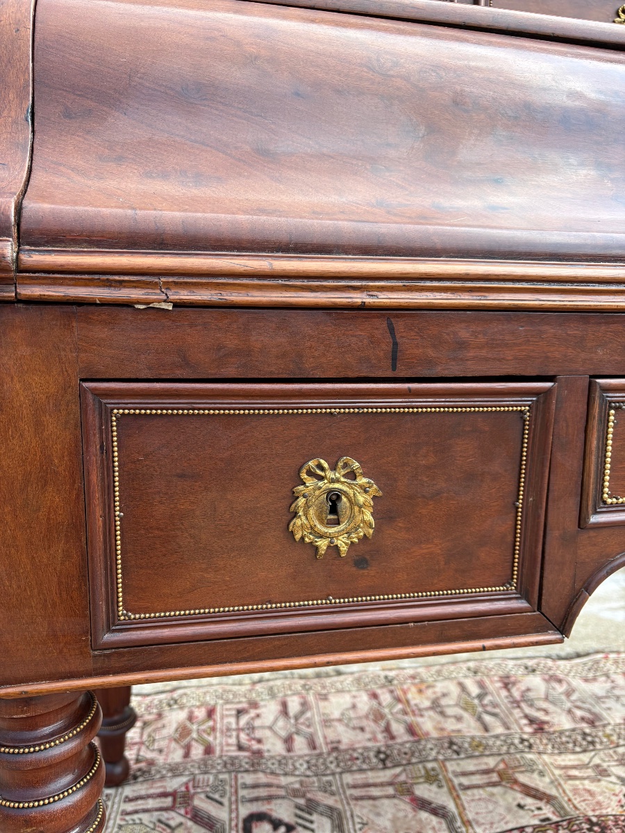 Bureau Secrétaire, à cylindre, napoléon III,  en acajou d’époque XIXe siècle-photo-6