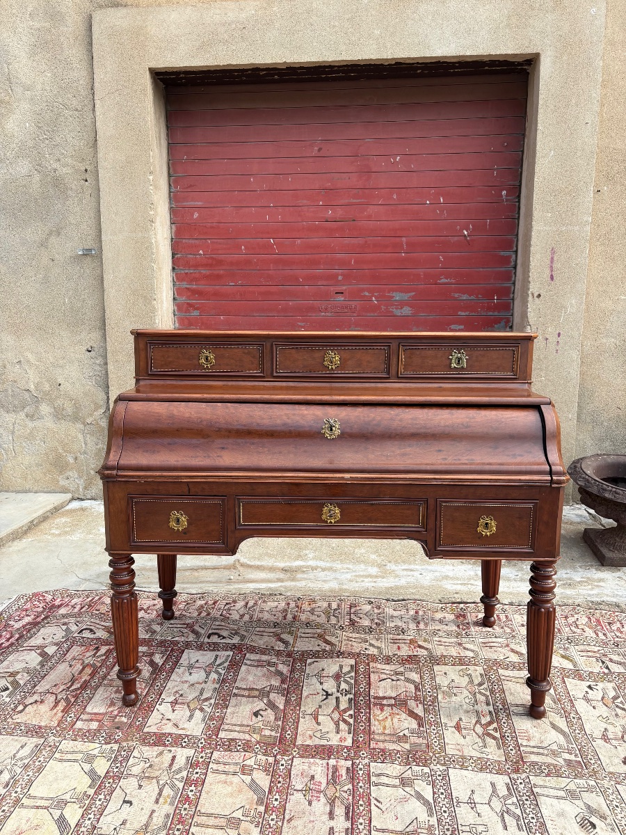Bureau Secrétaire, à cylindre, napoléon III,  en acajou d’époque XIXe siècle