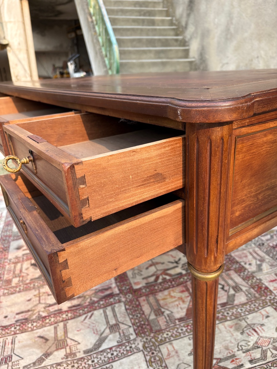 Bureau, plat double face  en acajou, Louis, XVI fin XIXe siècle-photo-2