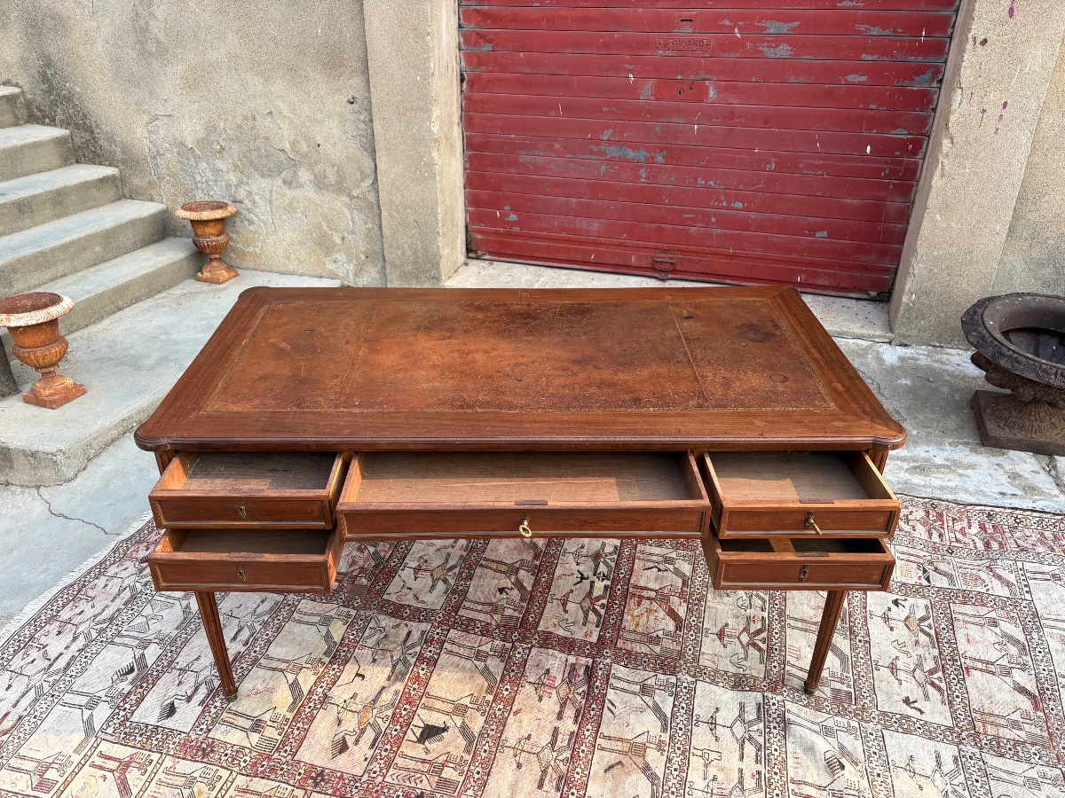 Bureau, plat double face  en acajou, Louis, XVI fin XIXe siècle-photo-2