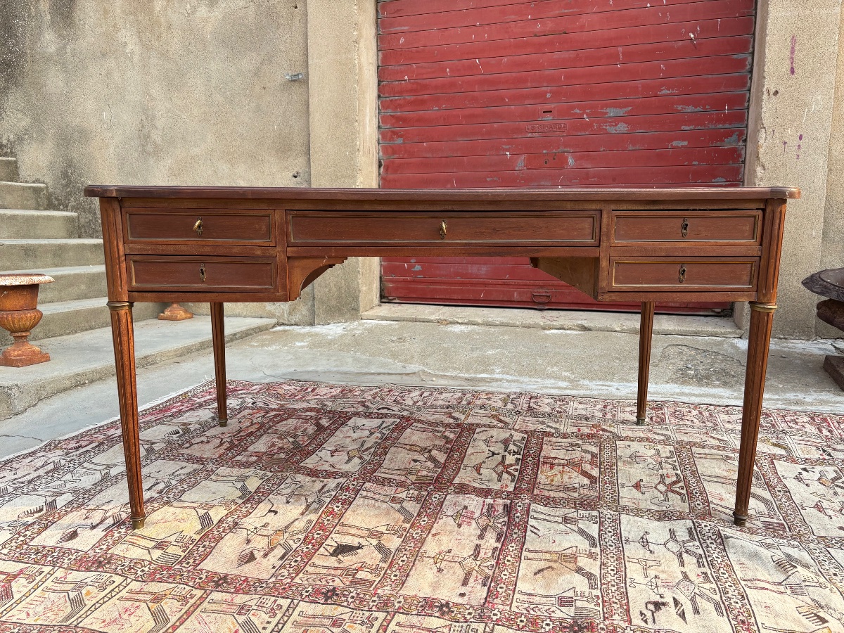 Bureau, plat double face  en acajou, Louis, XVI fin XIXe siècle-photo-3