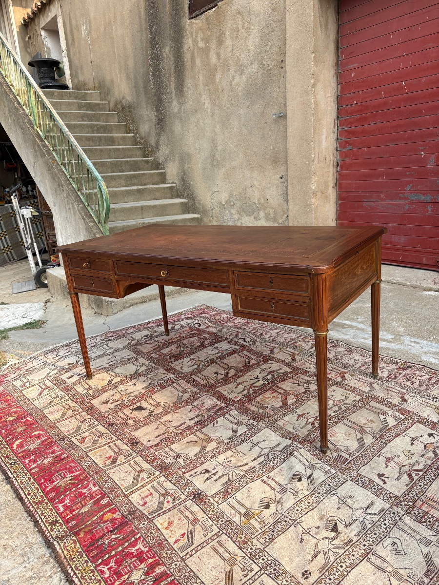 Bureau, plat double face  en acajou, Louis, XVI fin XIXe siècle-photo-7