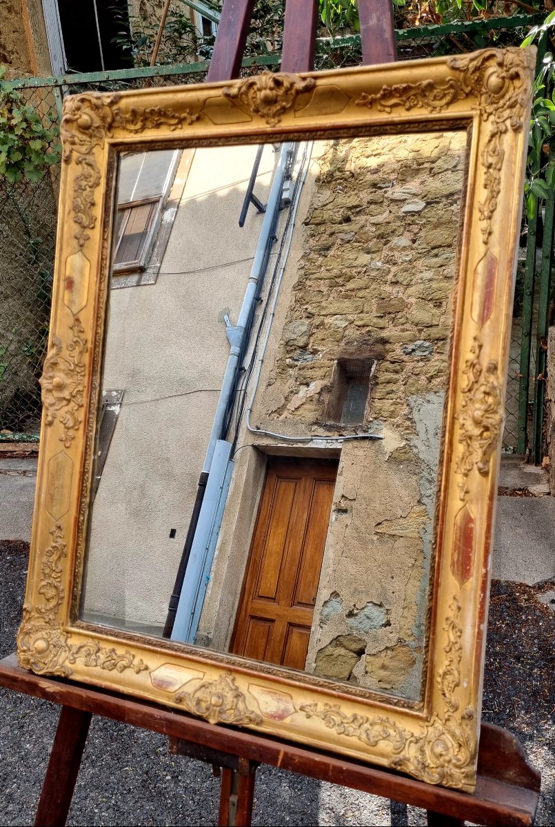 19th-century Louis XV-style Gilded Wooden Mirror -photo-2