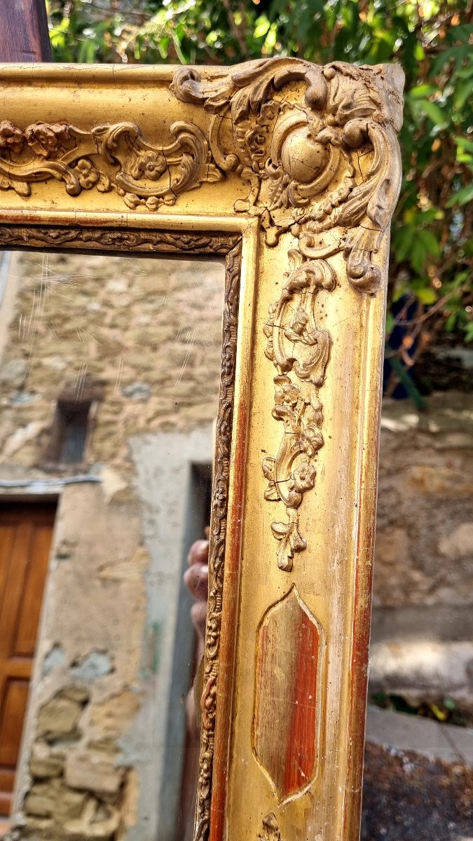 19th-century Louis XV-style Gilded Wooden Mirror -photo-3