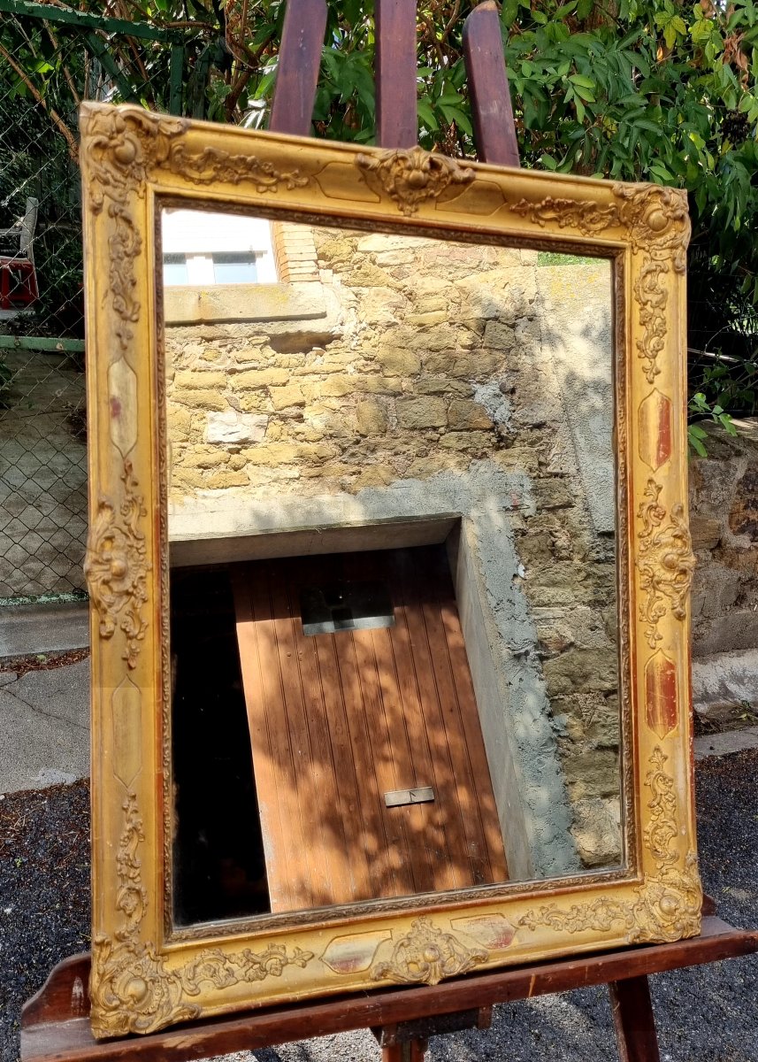 19th-century Louis XV-style Gilded Wooden Mirror 