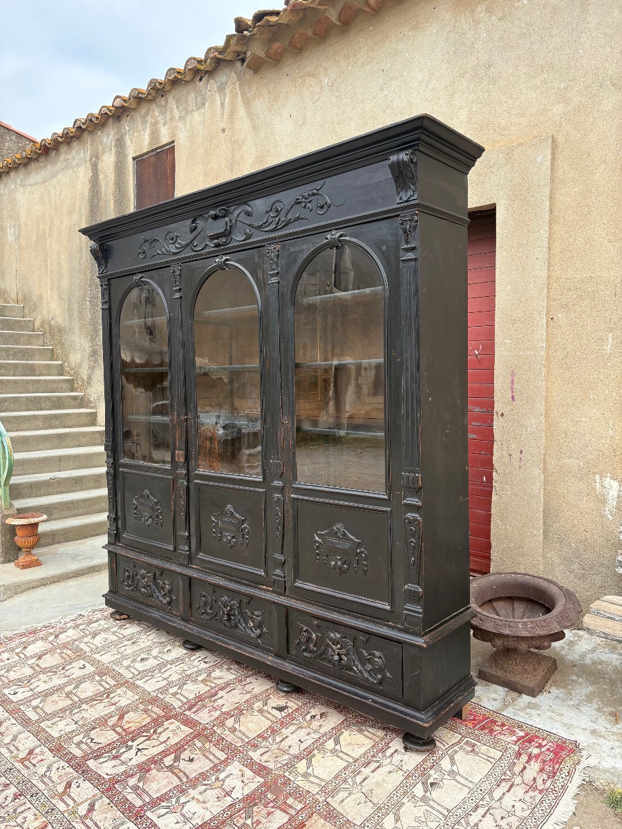 Bookcase, Napoleon III Style, Wooden, Blackened, 19th Century-photo-4
