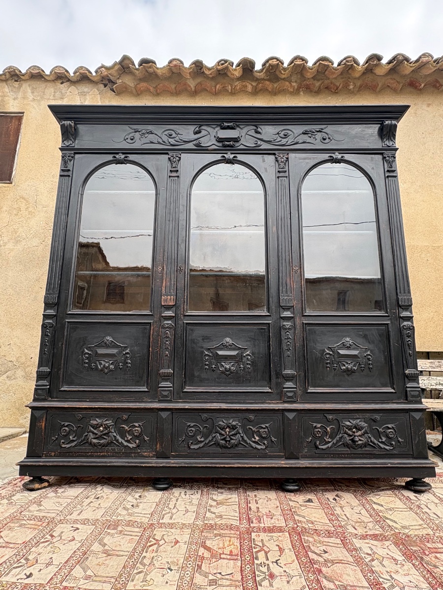 Bookcase, Napoleon III Style, Wooden, Blackened, 19th Century-photo-2