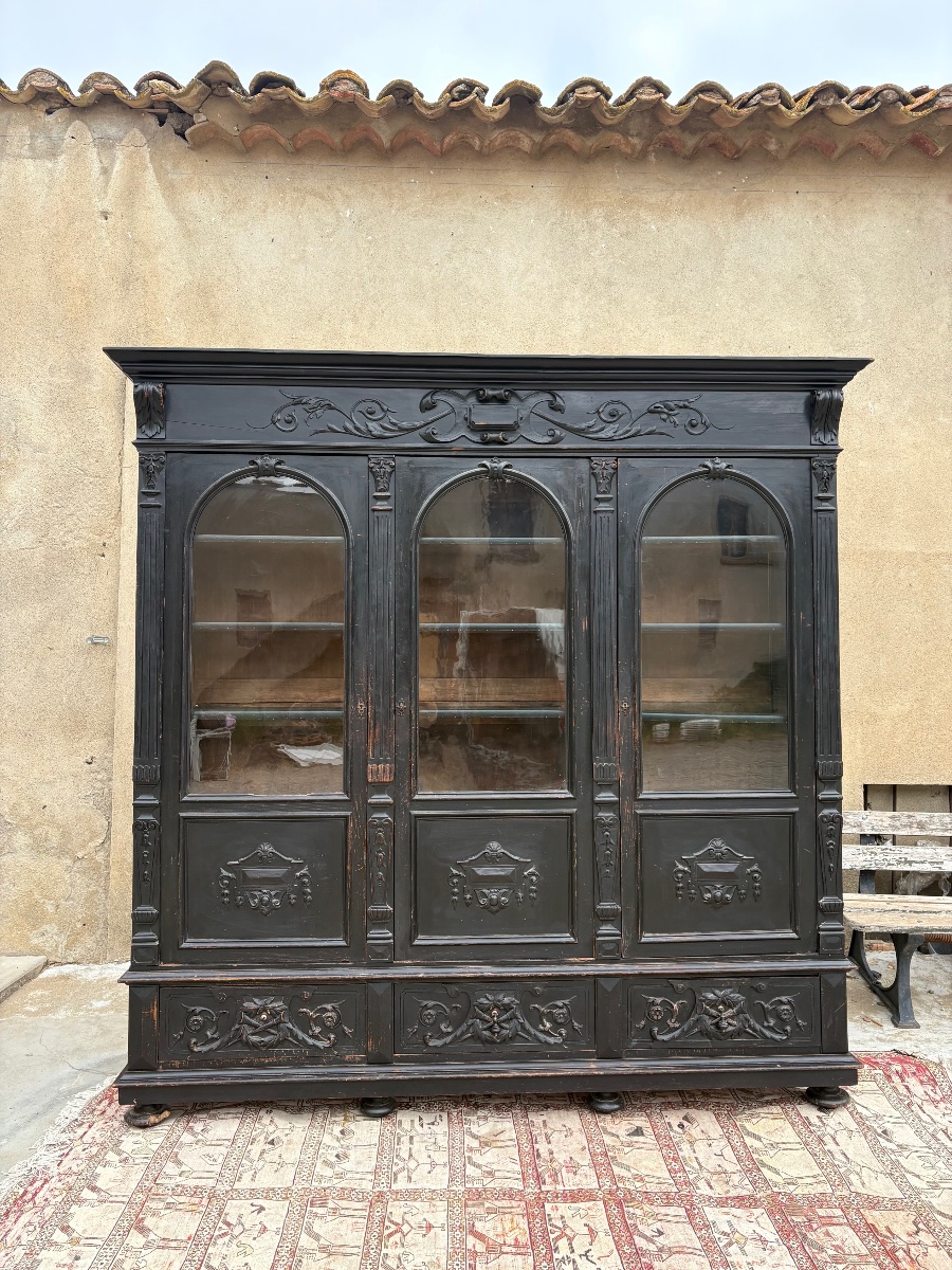 Bookcase, Napoleon III Style, Wooden, Blackened, 19th Century