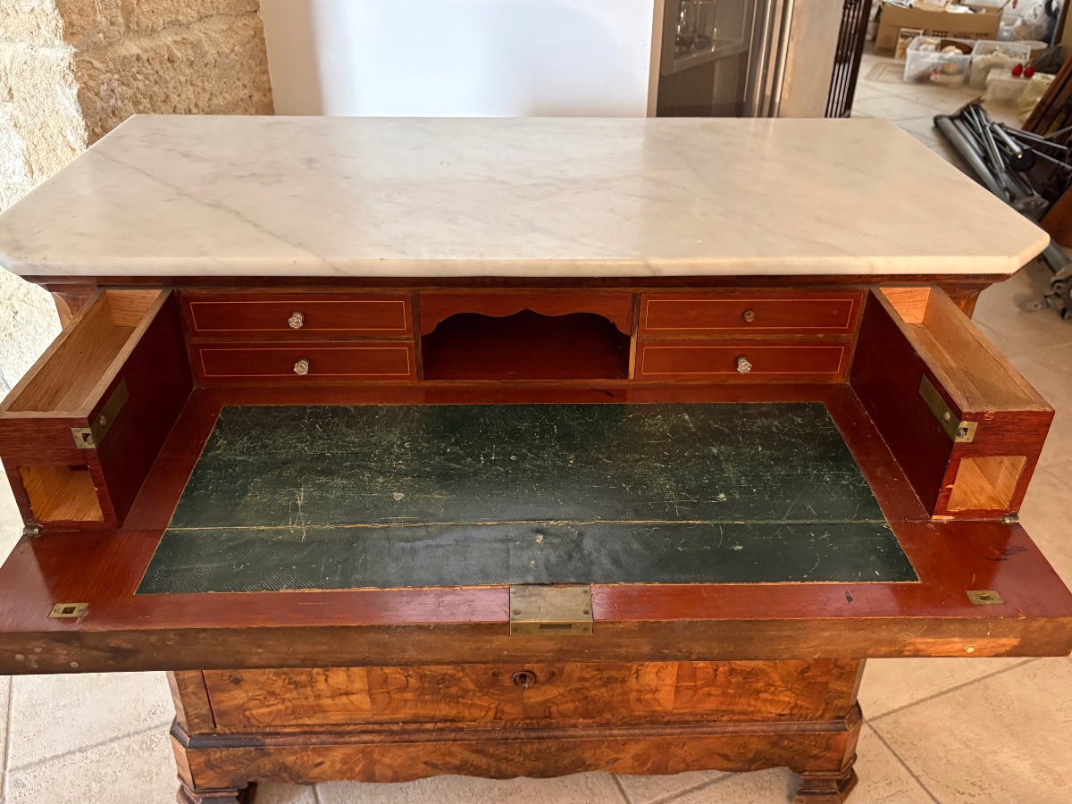 Commode Secrétaire, restauration en noyer  et ronce de noyer d’époque XIXe siècle-photo-2