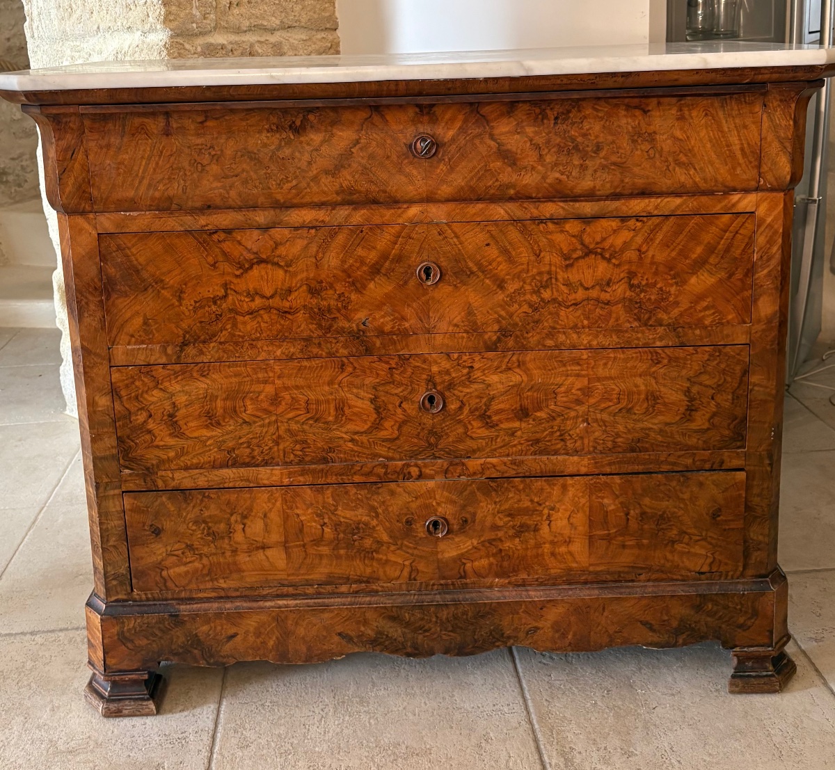 Commode Secrétaire, restauration en noyer  et ronce de noyer d’époque XIXe siècle-photo-6