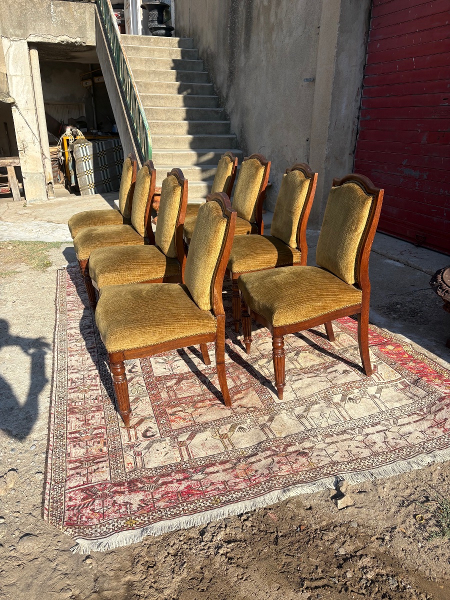 Set Of Eight Mahogany Chairs, Restored In The 19th Century-photo-4