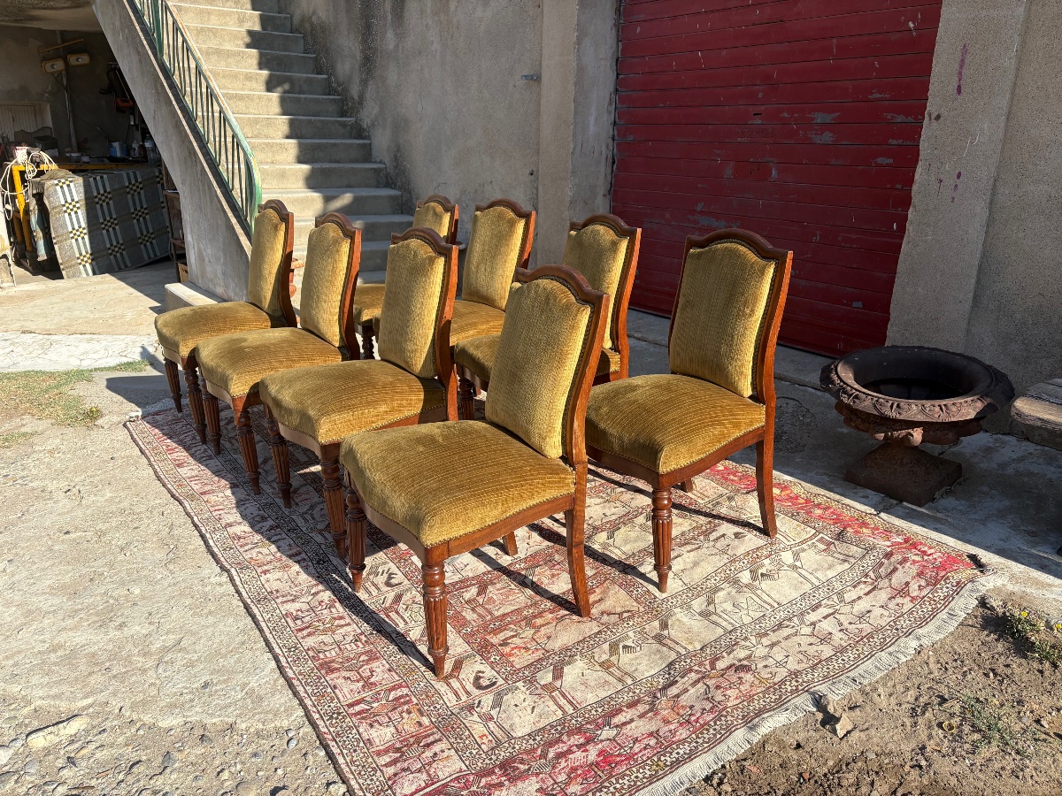 Set Of Eight Mahogany Chairs, Restored In The 19th Century-photo-5