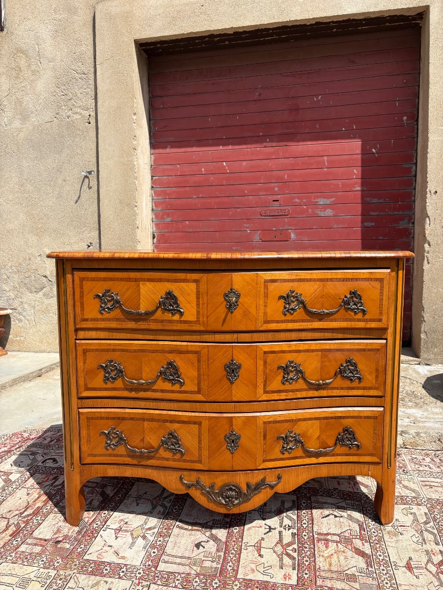 Commode galbée de style, régence en acajou d’époque, 1950-photo-3