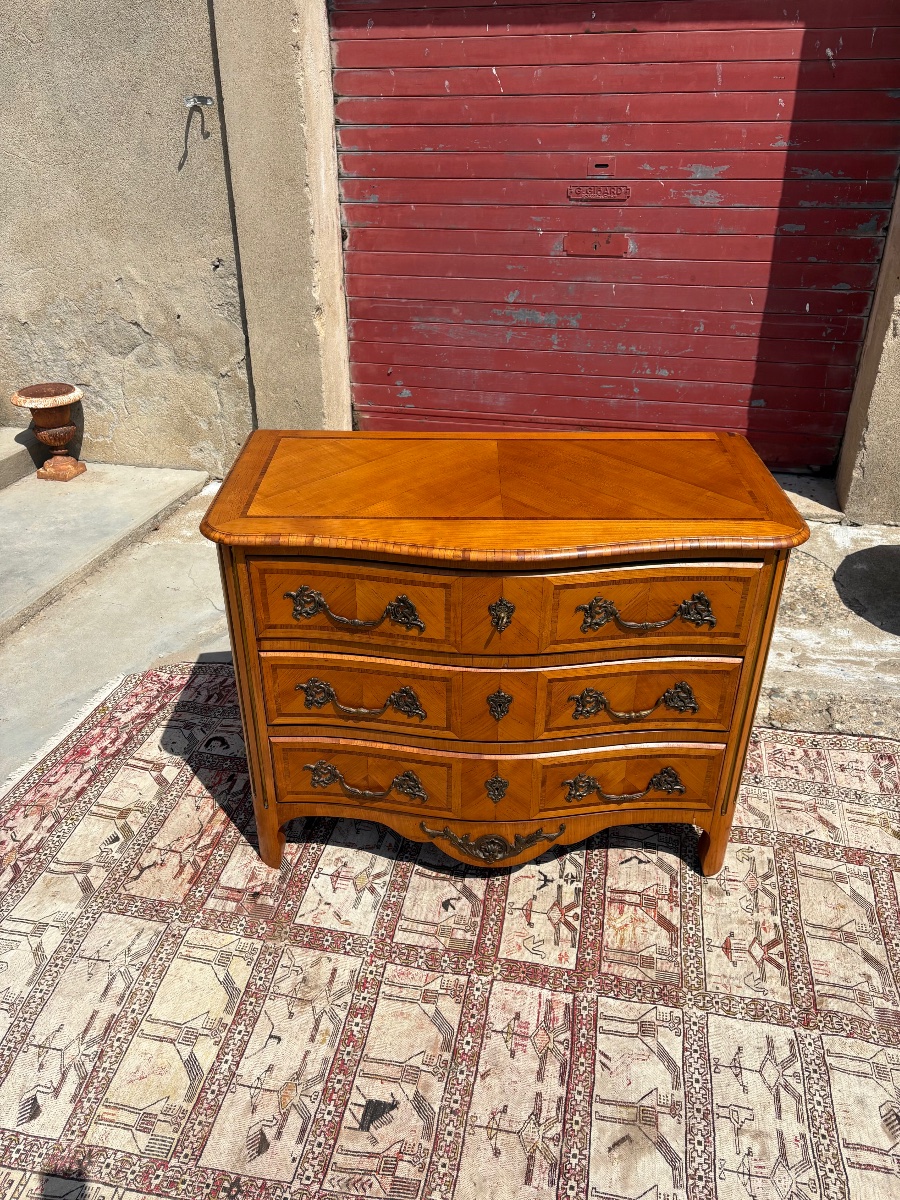 Commode galbée de style, régence en acajou d’époque, 1950-photo-5