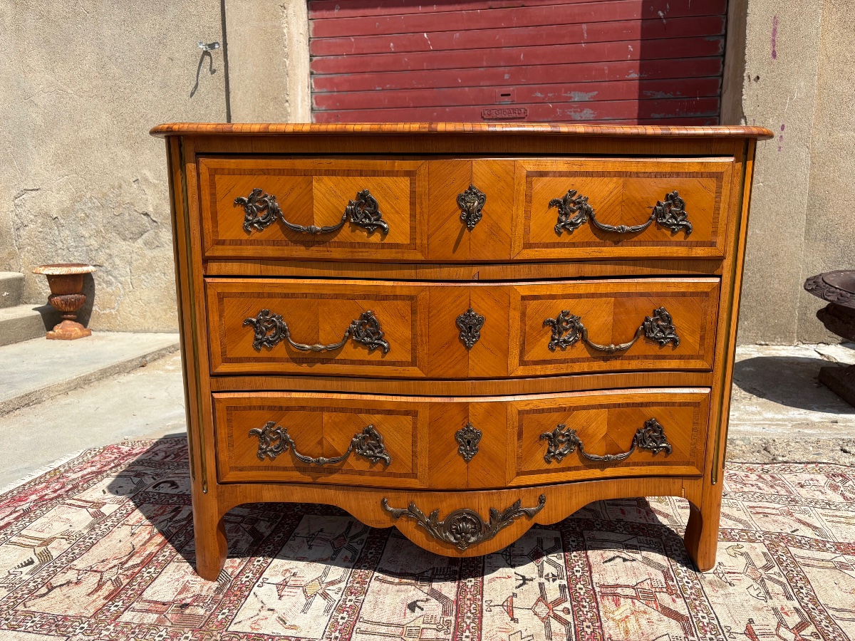 Commode galbée de style, régence en acajou d’époque, 1950-photo-8