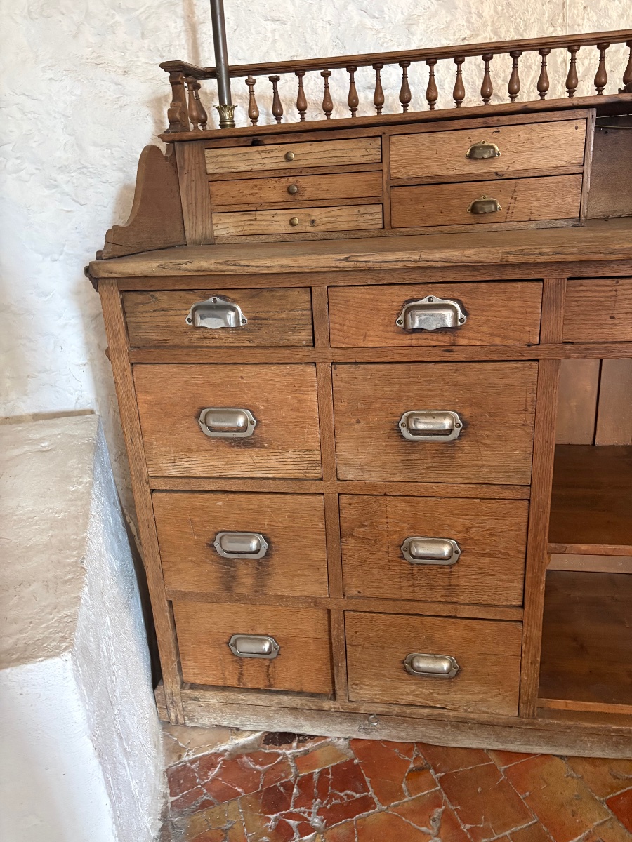 19th-century Antique Oak Store Counter-photo-6