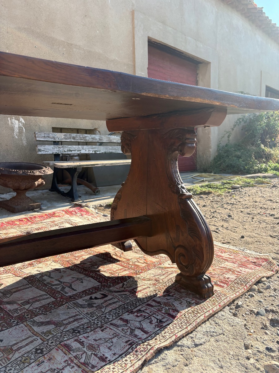 Table de salle à manger en chêne, sculpter aux aigles style Neo, renaissance XIXe siècle-photo-1