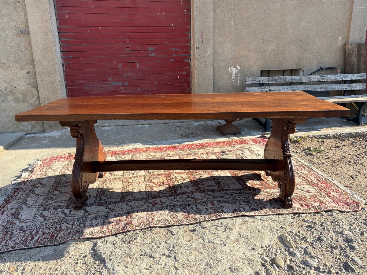 Table de salle à manger en chêne, sculpter aux aigles style Neo, renaissance XIXe siècle-photo-7