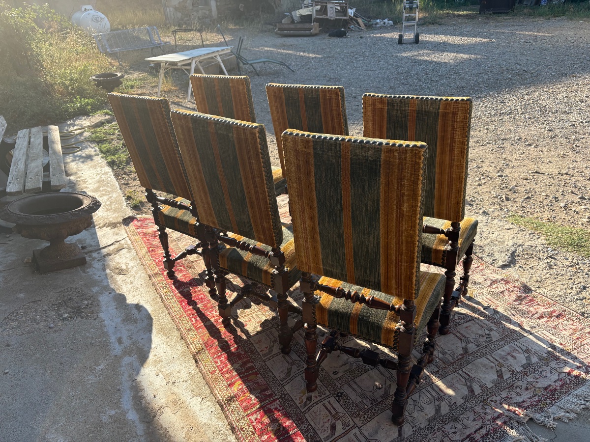 Set Of Six Chairs With Backs, Louis XIII Style, 1900-photo-2