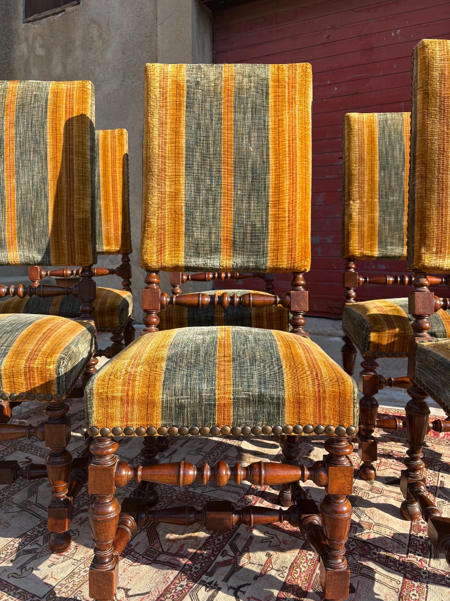 Set Of Six Chairs With Backs, Louis XIII Style, 1900-photo-3