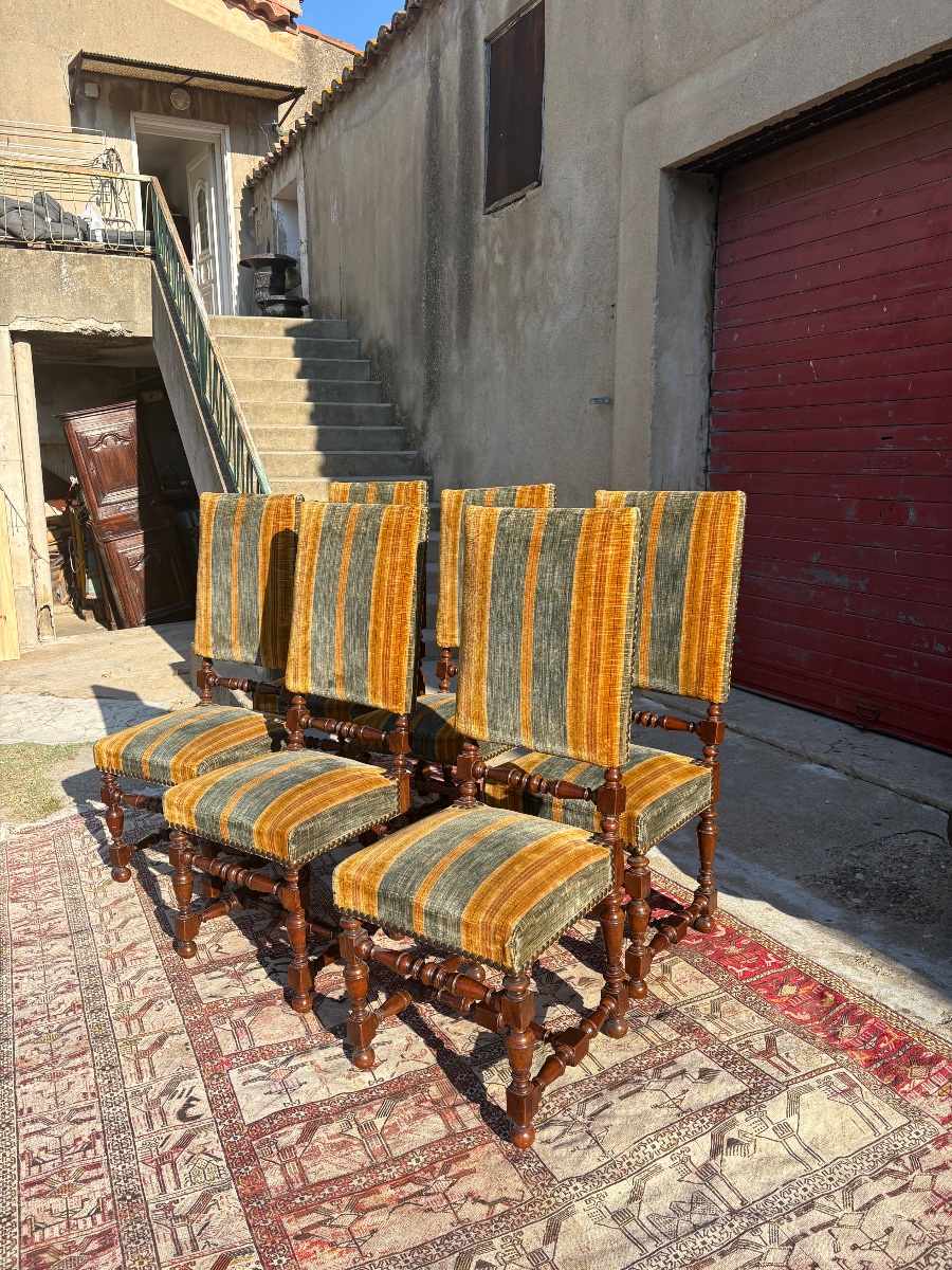 Set Of Six Chairs With Backs, Louis XIII Style, 1900-photo-2