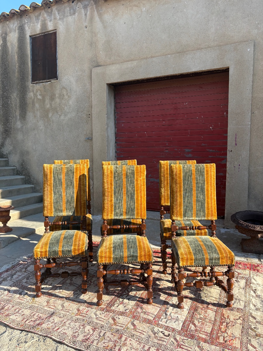 Set Of Six Chairs With Backs, Louis XIII Style, 1900-photo-3
