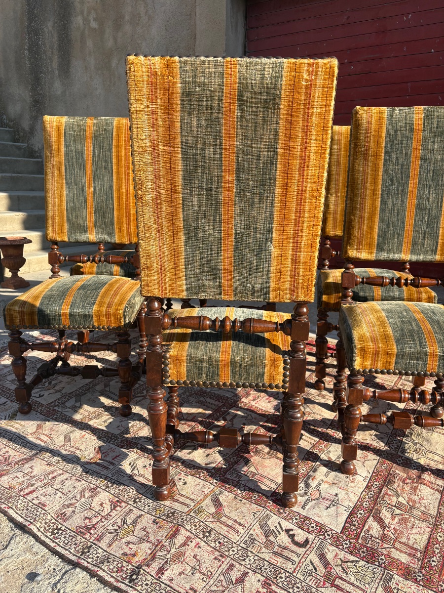Set Of Six Chairs With Backs, Louis XIII Style, 1900-photo-5