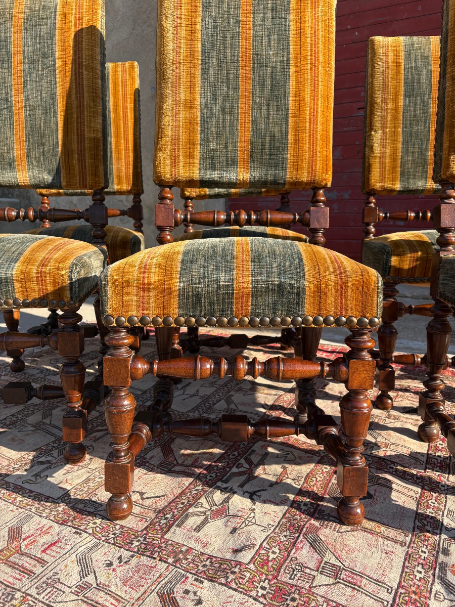 Set Of Six Chairs With Backs, Louis XIII Style, 1900-photo-6