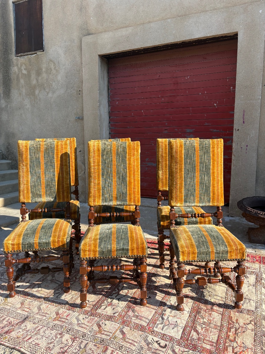 Set Of Six Chairs With Backs, Louis XIII Style, 1900