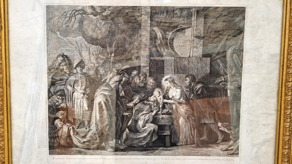 Gravure du XVIIIe siècle – L’Adoration des Mages d’après Pierre Paul Rubens-photo-2