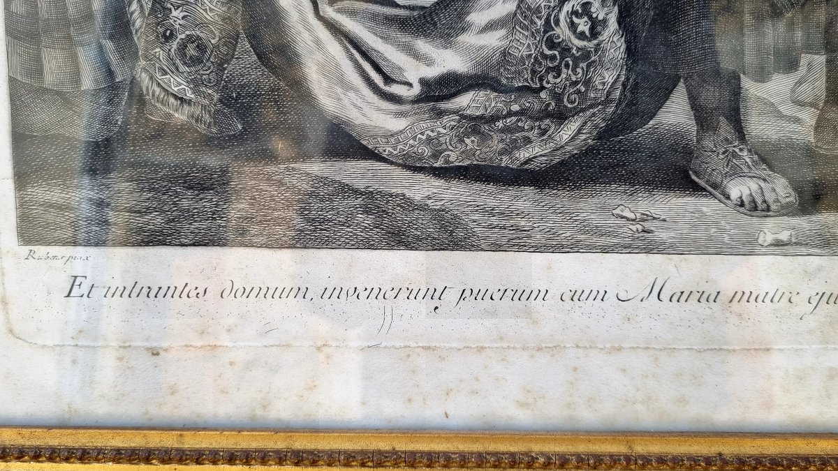 Gravure du XVIIIe siècle – L’Adoration des Mages d’après Pierre Paul Rubens-photo-3