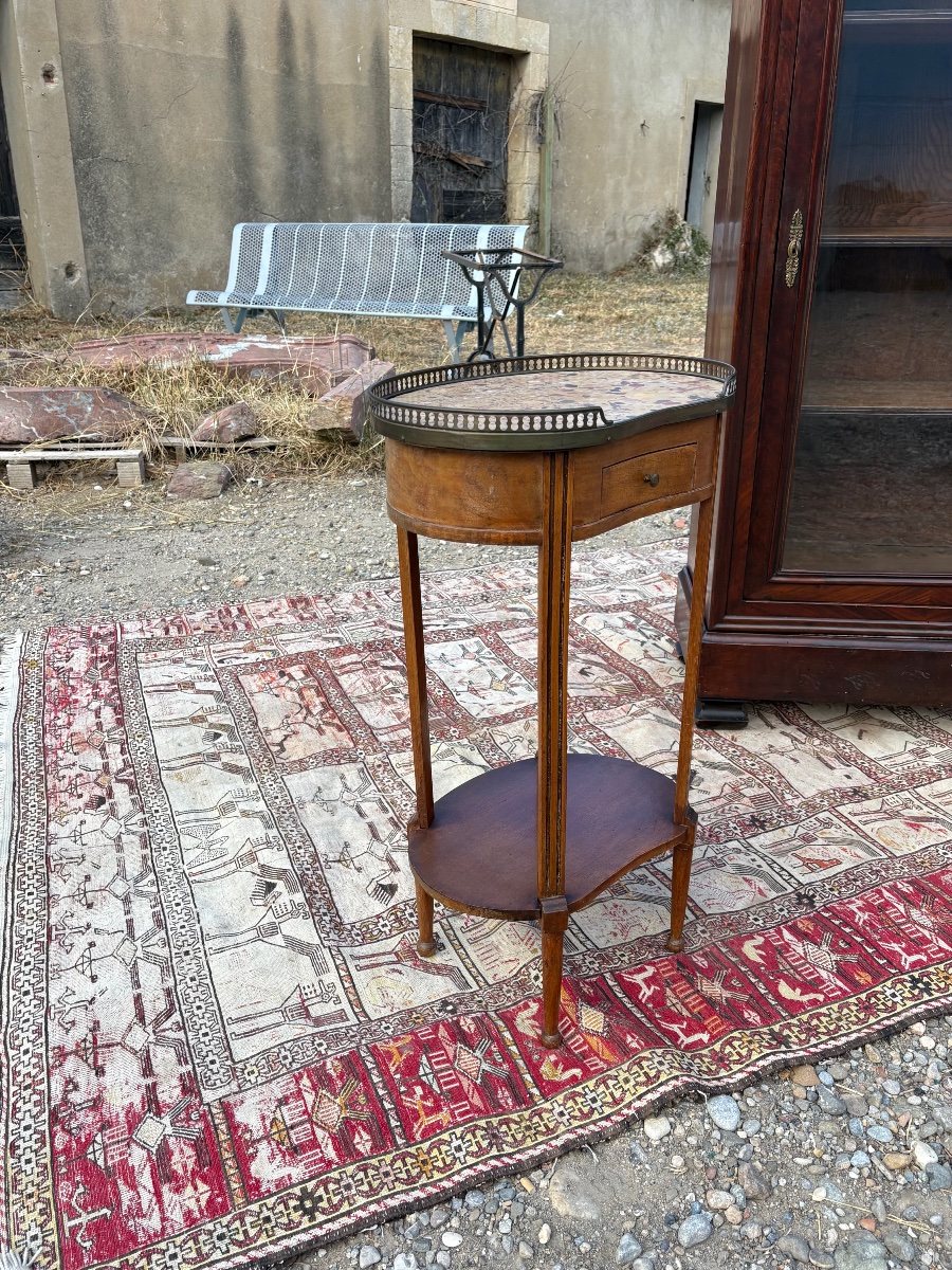 Petit guéridon ovale de style louis XVI en acajou d’époque fin XIXe siècle.-photo-5
