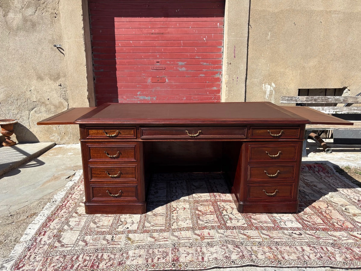 Antique Mahogany Desk With Drawers, Restored In The 19th Century