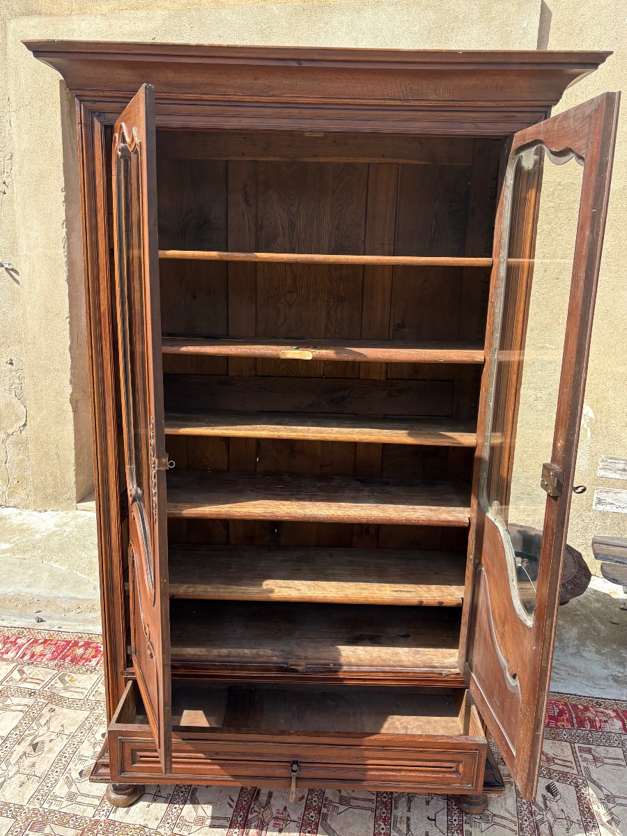 Bookcase, Display Cabinet, Louis XV Style, Made Of Walnut, 18th-century-photo-2